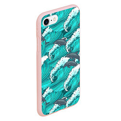 Чехол iPhone 7/8 матовый Лазурные дельфины, цвет: 3D-светло-розовый — фото 2