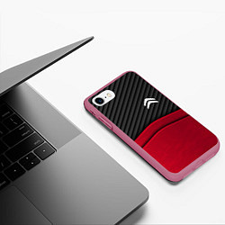 Чехол iPhone 7/8 матовый Citroen: Red Carbon, цвет: 3D-малиновый — фото 2
