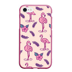 Чехол iPhone 7/8 матовый Фламинго: розовый мотив, цвет: 3D-малиновый