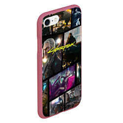 Чехол iPhone 7/8 матовый Cyberpunk 2077: Stories, цвет: 3D-малиновый — фото 2