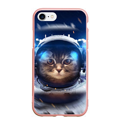 Чехол iPhone 7/8 матовый Кот-космонавт, цвет: 3D-светло-розовый