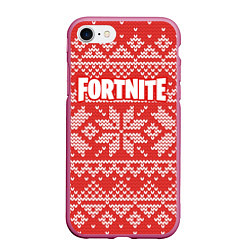 Чехол iPhone 7/8 матовый Fortnite New Year, цвет: 3D-малиновый