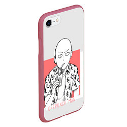 Чехол iPhone 7/8 матовый Saitama: One-Punch Man, цвет: 3D-малиновый — фото 2