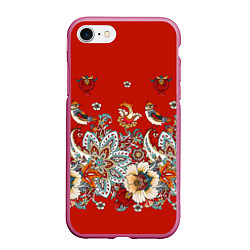 Чехол iPhone 7/8 матовый Орнамент с птицами, цвет: 3D-малиновый