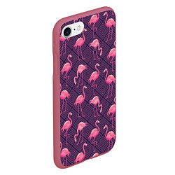 Чехол iPhone 7/8 матовый Фиолетовые фламинго, цвет: 3D-малиновый — фото 2