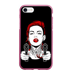 Чехол iPhone 7/8 матовый Woman is holding a gun, цвет: 3D-малиновый