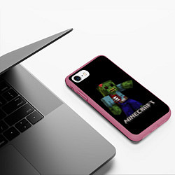 Чехол iPhone 7/8 матовый MINECRAFT ЗОМБИ, цвет: 3D-малиновый — фото 2
