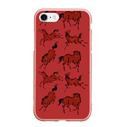 Чехол iPhone 7/8 матовый Красные кони, цвет: 3D-светло-розовый