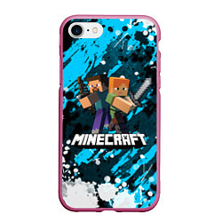 Чехол iPhone 7/8 матовый Minecraft Майнкрафт, цвет: 3D-малиновый