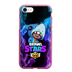 Чехол iPhone 7/8 матовый Brawl Stars LEON SHARK, цвет: 3D-малиновый