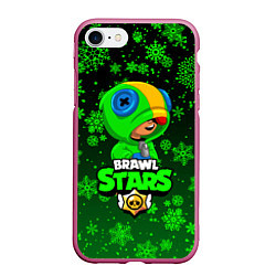 Чехол iPhone 7/8 матовый BRAWL STARS НОВОГОДНИЙ, цвет: 3D-малиновый