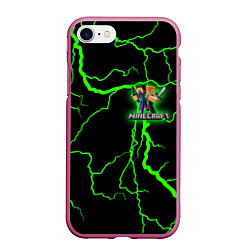 Чехол iPhone 7/8 матовый MINECRAFT CREEPER, цвет: 3D-малиновый