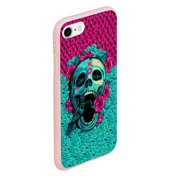 Чехол iPhone 7/8 матовый Неоновый череп, цвет: 3D-светло-розовый — фото 2
