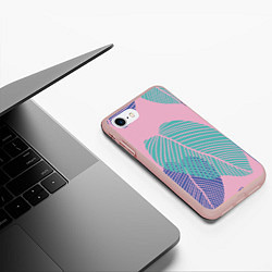 Чехол iPhone 7/8 матовый Арт листья, цвет: 3D-светло-розовый — фото 2