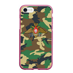 Чехол iPhone 7/8 матовый Камуфляж Войска связи, цвет: 3D-малиновый