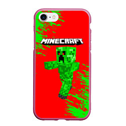 Чехол iPhone 7/8 матовый MINECRAFT, цвет: 3D-малиновый