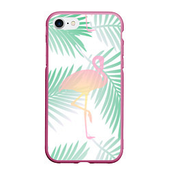 Чехол iPhone 7/8 матовый Фламинго в джунглях, цвет: 3D-малиновый