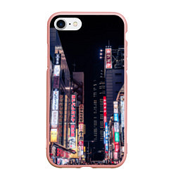 Чехол iPhone 7/8 матовый Ночной Токио, цвет: 3D-светло-розовый