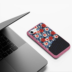 Чехол iPhone 7/8 матовый Flowers with inscriptions, цвет: 3D-малиновый — фото 2