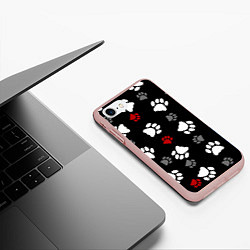 Чехол iPhone 7/8 матовый Следы лап, цвет: 3D-светло-розовый — фото 2