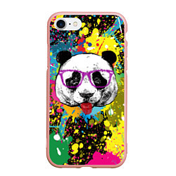 Чехол iPhone 7/8 матовый Панда хипстер в брызгах краски, цвет: 3D-светло-розовый