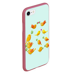 Чехол iPhone 7/8 матовый Птицы, цвет: 3D-малиновый — фото 2