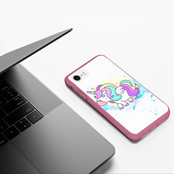 Чехол iPhone 7/8 матовый Радужный единорог, цвет: 3D-малиновый — фото 2