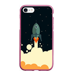 Чехол iPhone 7/8 матовый Ракета дым космос, цвет: 3D-малиновый