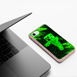 Чехол iPhone 7/8 матовый MINECRAFT CREEPER, цвет: 3D-светло-розовый — фото 2