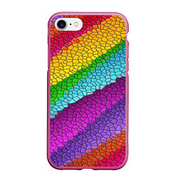 Чехол iPhone 7/8 матовый Яркая мозаика радуга диагональ, цвет: 3D-малиновый