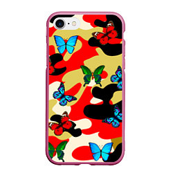 Чехол iPhone 7/8 матовый Камуфляжные бабочки, цвет: 3D-малиновый