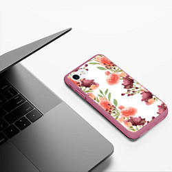 Чехол iPhone 7/8 матовый Цветы на белом, цвет: 3D-малиновый — фото 2