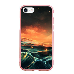 Чехол iPhone 7/8 матовый Фэнтези море корабли закат, цвет: 3D-баблгам