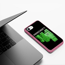 Чехол iPhone 7/8 матовый MINECRAFT CREEPER, цвет: 3D-малиновый — фото 2