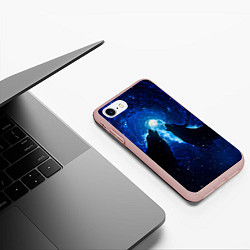 Чехол iPhone 7/8 матовый Волки силуэты звездное небо, цвет: 3D-светло-розовый — фото 2