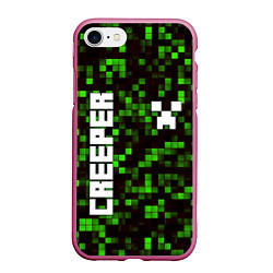 Чехол iPhone 7/8 матовый MINECRAFT CREEPER, цвет: 3D-малиновый