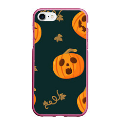 Чехол iPhone 7/8 матовый Осенние тыквы, цвет: 3D-малиновый