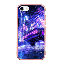 Чехол iPhone 7/8 матовый Cyberpunk city, цвет: 3D-светло-розовый