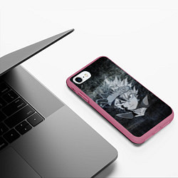 Чехол iPhone 7/8 матовый Черный клевер, цвет: 3D-малиновый — фото 2