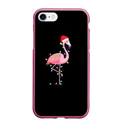 Чехол iPhone 7/8 матовый Новогодний Фламинго, цвет: 3D-малиновый