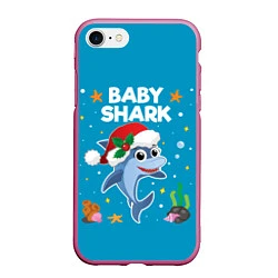 Чехол iPhone 7/8 матовый Новогодний Baby Shark, цвет: 3D-малиновый