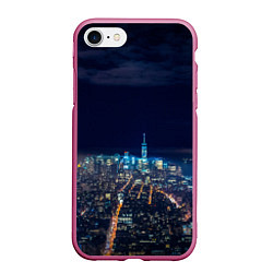 Чехол iPhone 7/8 матовый Ночной город, цвет: 3D-малиновый