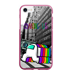 Чехол iPhone 7/8 матовый Among Us по улицам Нью-Йорка, цвет: 3D-малиновый