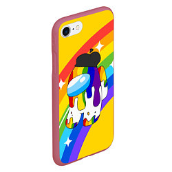 Чехол iPhone 7/8 матовый AMONG US - Радужный, цвет: 3D-малиновый — фото 2
