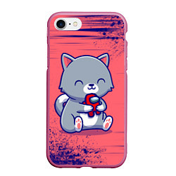 Чехол iPhone 7/8 матовый AMONG US - С КОТИКОМ, цвет: 3D-малиновый