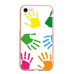 Чехол iPhone 7/8 матовый Цветные ладошки - Детский узор, цвет: 3D-светло-розовый