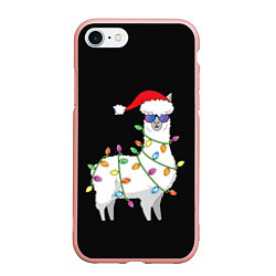 Чехол iPhone 7/8 матовый Рождественская Лама, цвет: 3D-светло-розовый
