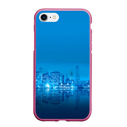 Чехол iPhone 7/8 матовый Вид на ночной мегаполис, цвет: 3D-малиновый