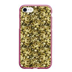 Чехол iPhone 7/8 матовый Золотой камуфляж из роз, цвет: 3D-малиновый
