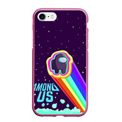 Чехол iPhone 7/8 матовый AMONG US neon rainbow, цвет: 3D-малиновый